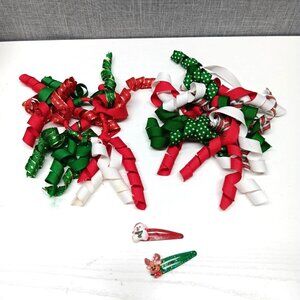 VTG 90s‎ Y2K Christmas Curly Ribbon Hair Ties + Holiday Hair Clips Lot Sparkle